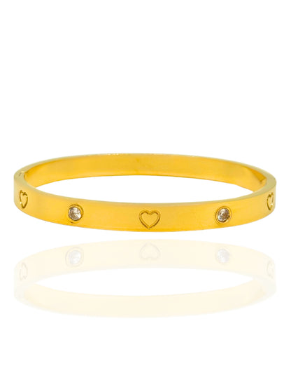timeless jewellery, perfect gift for her, elegant jewellery, dainty jewellery, simple jewellery,  fashion accessories, sleek jewellery, trendy jewellery, lightweight bangle, stylish jewellery, simple bangle, classic gold bangle, bangle with stones, heart design bangle