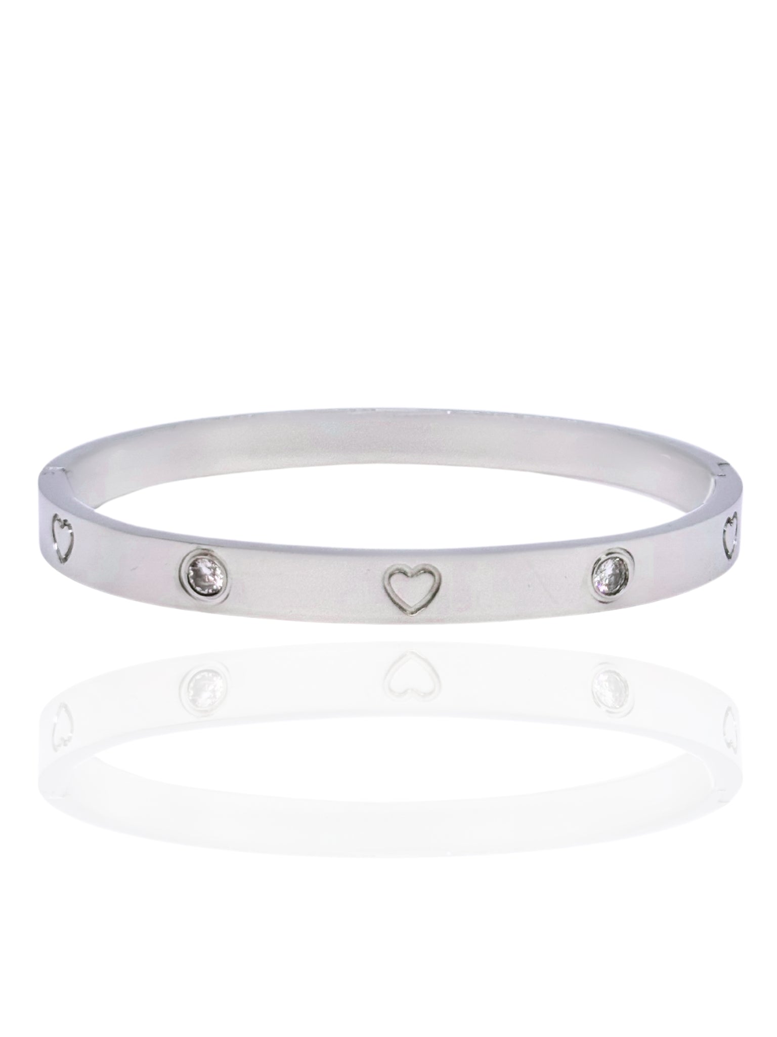 timeless jewellery, perfect gift for her, elegant jewellery, dainty jewellery, simple jewellery,  fashion accessories, sleek jewellery, trendy jewellery, lightweight bangle, stylish jewellery, simple bangle, classic silver bangle, bangle with stones, heart design bangle