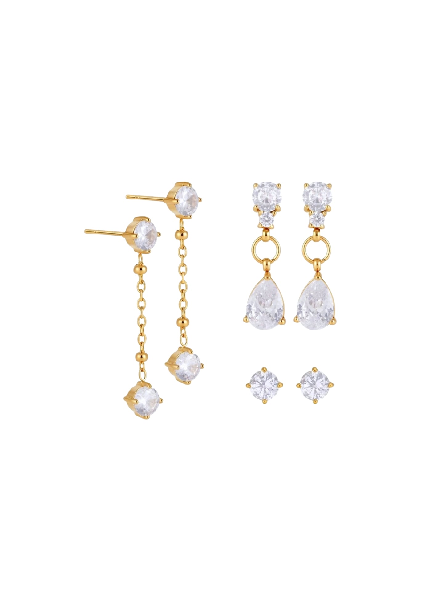 SYNTC, earrings set, clover charm earrings, zirconia earrings, stud earrings, hoop earrings, huggie earrings earrings with stones, tassle drop earrings, drop earrings, diamond earrings, geometric earrings, dainty earrings, cute earrings, earrings for parties, earrings for anniversaries