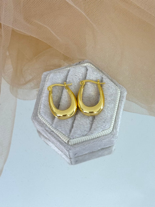 Gold hoop earrings in a hexagonal jewelry box on a light background, hoops, hoops earrings, casual wear, unique design, elegant drop earrings