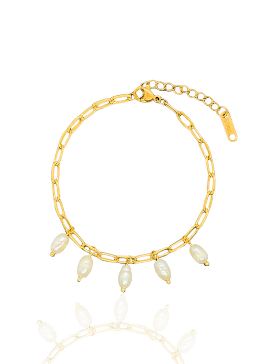 dangle bracelet, gold bracelet, bracelet with pearl, link bracelet, chain bracelet, adjustable bracelet