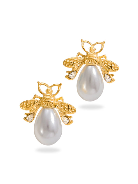 gold earrings, minimalist design earrings, jewellery for occasion, gift idea for her, cute earrings, dainty earrings, elegant earrings, dainty earrings, cute earrings , simple earrings, earrings with stones, unique design earrings, pearl earrings, bee design earrings, animal design earrings