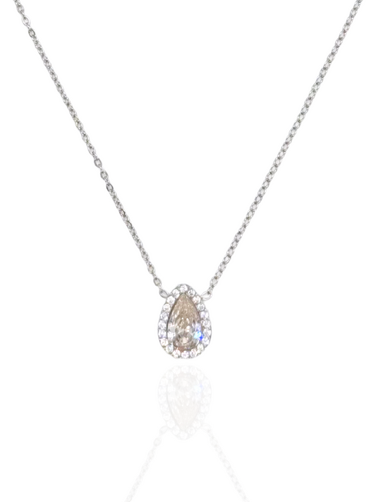 silver necklace, silver pendant, necklace with stone pendant, simple pendant
