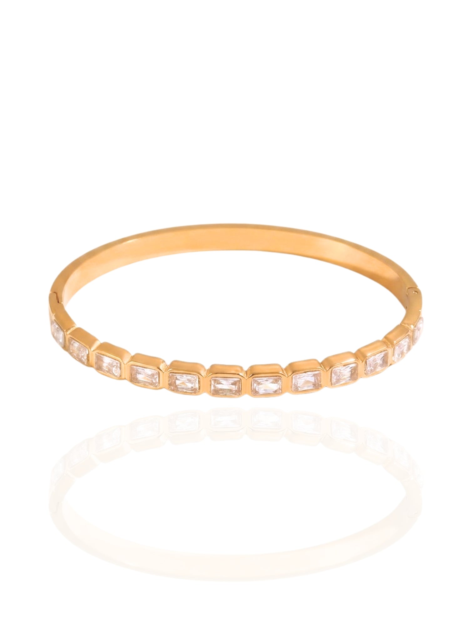 SDRO, zircon bangle, minimalist bangle, versatile bangle, stackable bangle, fashion bangle, bangle with stones, square zircon, square zircon bangle, sparkling stones bangle, sleek bangle, lightweight bangle, lightweight bracelet, buckle bracelet