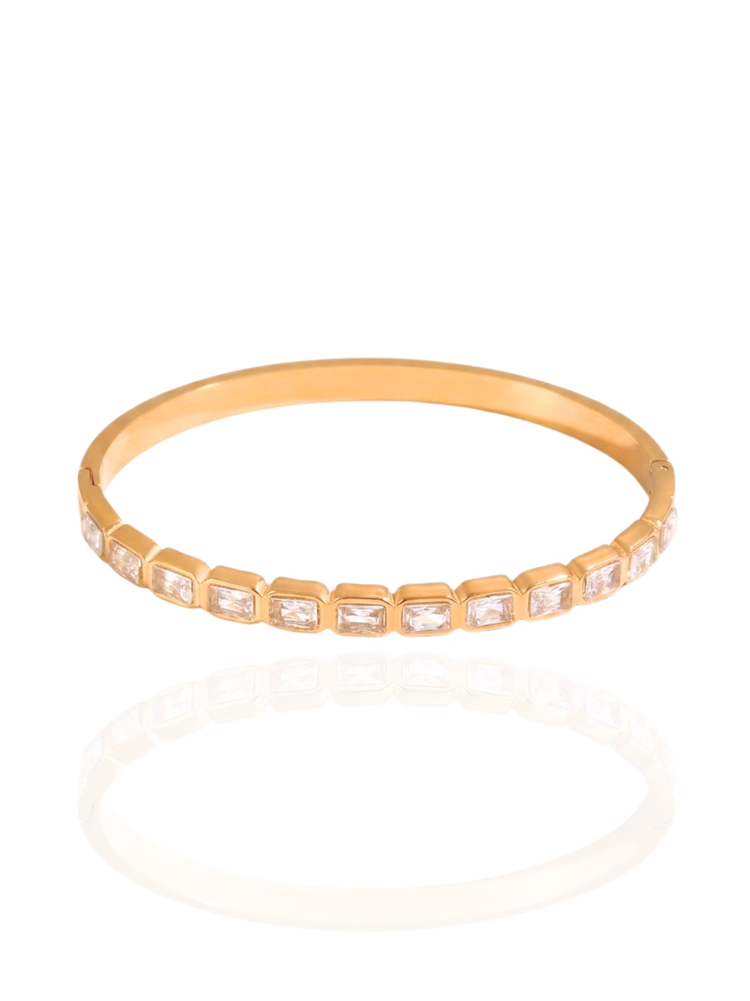 SDRO, zircon bangle, minimalist bangle, versatile bangle, stackable bangle, fashion bangle, bangle with stones, square zircon, square zircon bangle, sparkling stones bangle, sleek bangle, lightweight bangle, lightweight bracelet, buckle bracelet