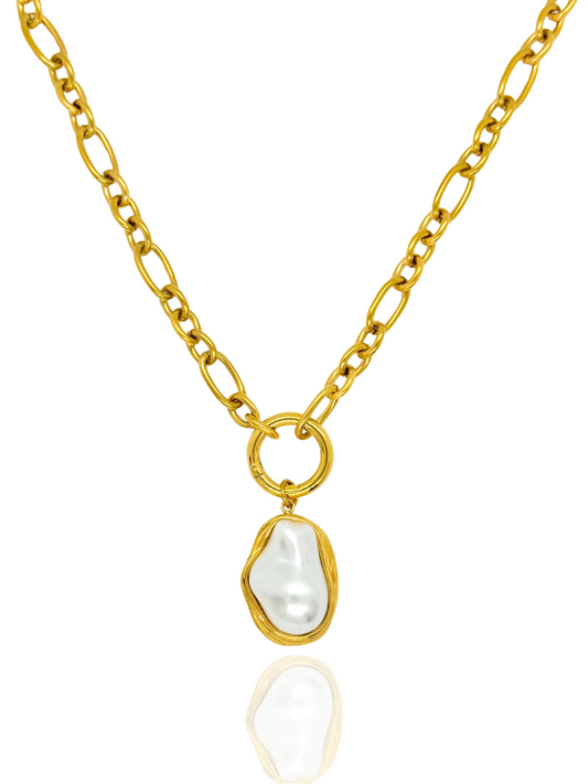 charm necklace, best gift for her, statement necklace, link chain necklace with pearl, link chain necklace, necklace with statement pendant, bold pendant