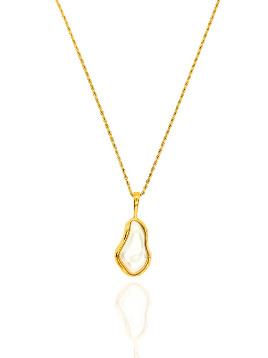 gold necklace, timeless jewellery, perfect gift for her, elegant necklace, charm necklace, best gift for her, classic gold chain necklace, stylish gift, statement necklace, versatile necklace, necklace Australia, link chain necklace, interlocking pendant necklace, y-shaped necklace, necklace with stone pendant, necklace with bold pendant, pendant with stones, necklace with gem pendant, necklace with colored stone pendant, gem necklace, unique design necklace, mother pearl, pearl necklace