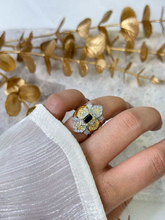 timeless jewellery, perfect gift for her, elegant jewellery, dainty jewellery, simple jewellery, classic gold ring, fashion accessories, sleek jewellery, trendy jewellery, lightweight ring, stylish jewellery, simple ring

black gem ring, black ring, ring with flower and stone design, flower ring