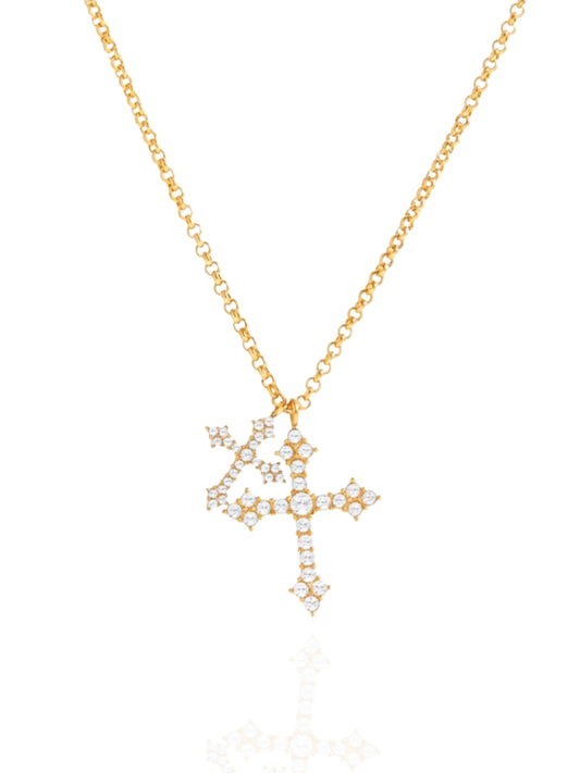 timeless jewellery, perfect gift for her, elegant necklace, charm necklace, best gift for her, classic gold chain necklace, stylish gift, statement necklace, versatile necklace, necklace Australia, chain necklace, link chain necklace, y-shaped necklace, wave chain necklace, simple necklace, cross necklace, faith necklace, religious necklace, cross pendant necklace, gold necklace with cross pendant, gold necklace, sparkling stone necklace, necklace with stones, double cross necklace