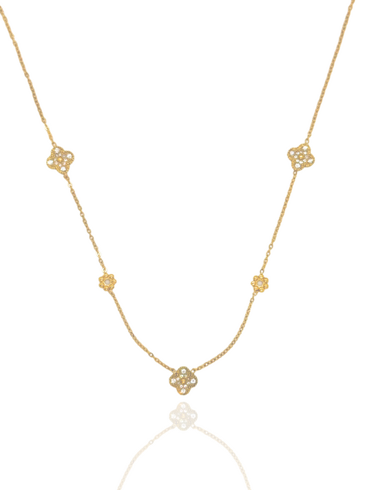 flower necklace, clover necklace, gold clover necklace, simple necklace, gold necklace