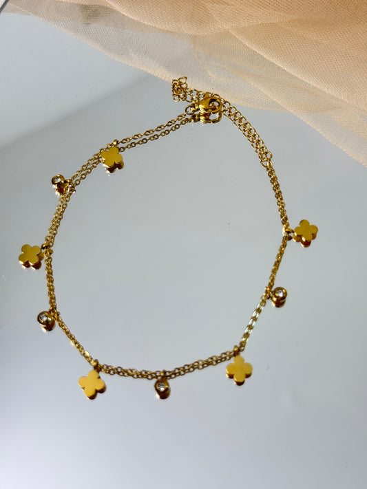 charm anklet, gold anklet, lucky charm anklet, cute anklet, anklet for gift, gift ideas for women, australia anklet, clover anklet, flower anklet