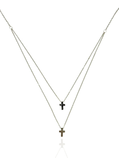 layered necklace, simple necklace, choker, choker layared necklace, simple jewelry, small cross, cross necklace, silver 
necklace