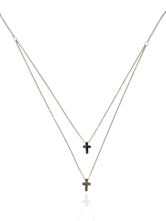 layered necklace, simple necklace, choker, choker layared necklace, simple jewelry, small cross, cross necklace, silver 
necklace