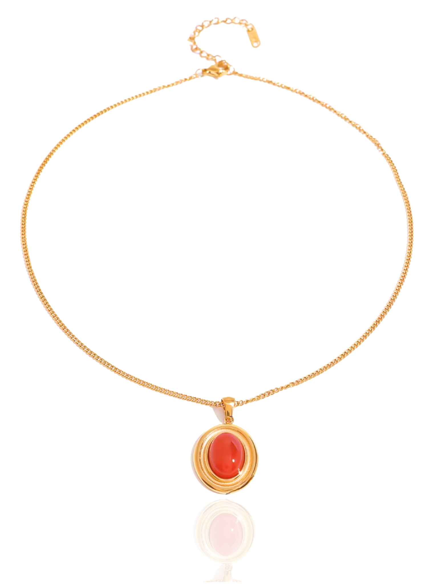 timeless jewellery, perfect gift for her, elegant necklace, charm necklace, best gift for her, classic gold chain necklace, stylish gift, statement necklace, versatile necklace, necklace Australia, y-shaped necklace, link chain necklace, necklace with minimal stones, simple necklace, bold pendant, gold necklace with bold pendant, red pendant necklace