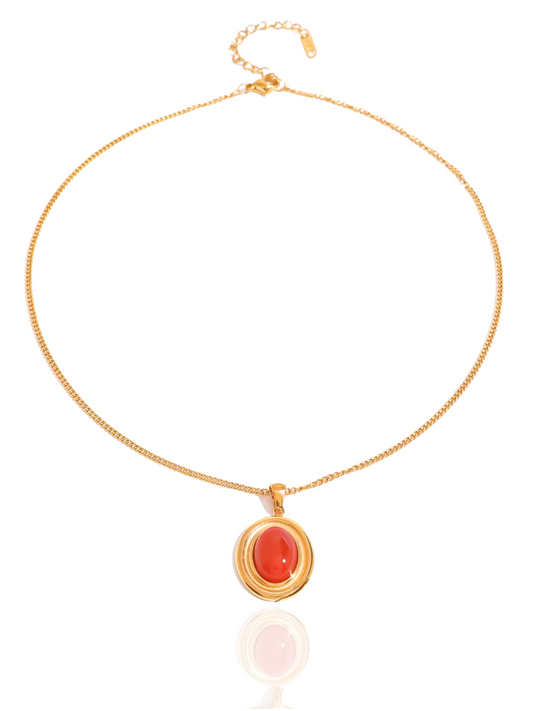 timeless jewellery, perfect gift for her, elegant necklace, charm necklace, best gift for her, classic gold chain necklace, stylish gift, statement necklace, versatile necklace, necklace Australia, y-shaped necklace, link chain necklace, necklace with minimal stones, simple necklace, bold pendant, gold necklace with bold pendant, red pendant necklace
