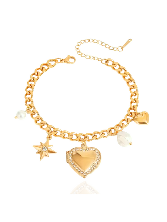 timeless jewellery, perfect gift for her, elegant bracelet, charm bracelet, best gift for her, classic gold chain bracelet, stylish gift, statement bracelet, versatile bracelet, bracelet Australia, gold bracelet, lucky charm, cute bracelet, dangling bracelet, bow design bracelet, heart design bracelet, star design bracelet, pearl bracelet