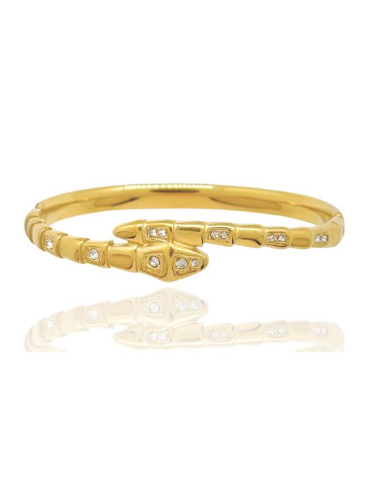 gold bangle, serpent design bangle, minimal design bangle, bangle with stones, thin bangle
