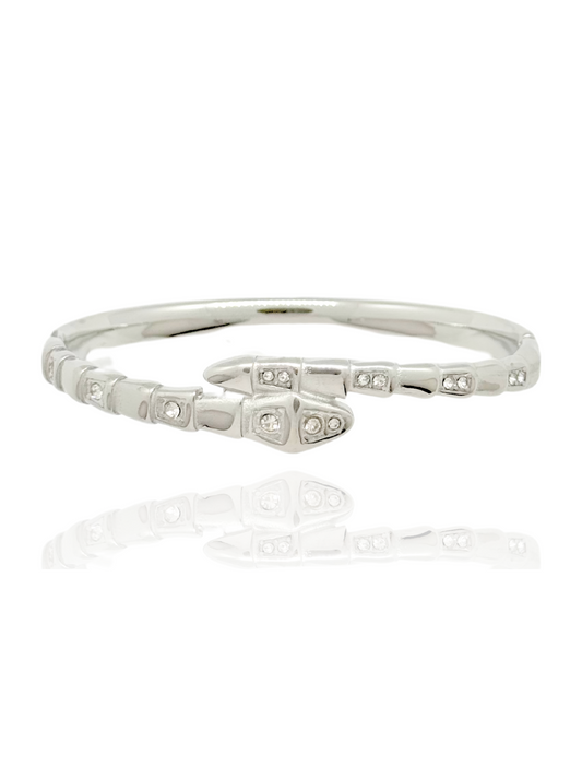 silver bangle, serpent bangle, simple design bangle, bangle with stones, thin bangle