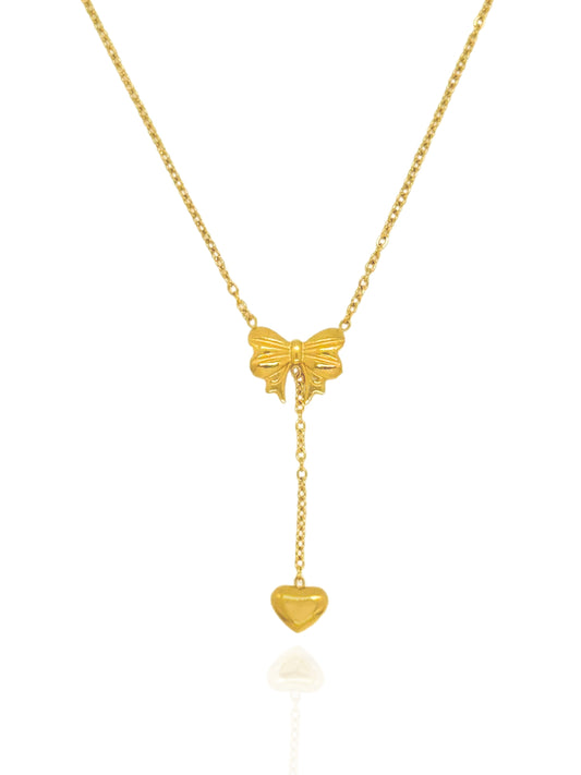 bow heart necklace, bow necklace, drop necklace, cute necklace, australia jewellery, affordable jewellery