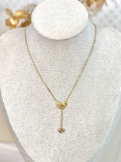 bow heart neckalce, bow necklace, drop necklace, cute necklace, australia jewellery, affordable jewellery