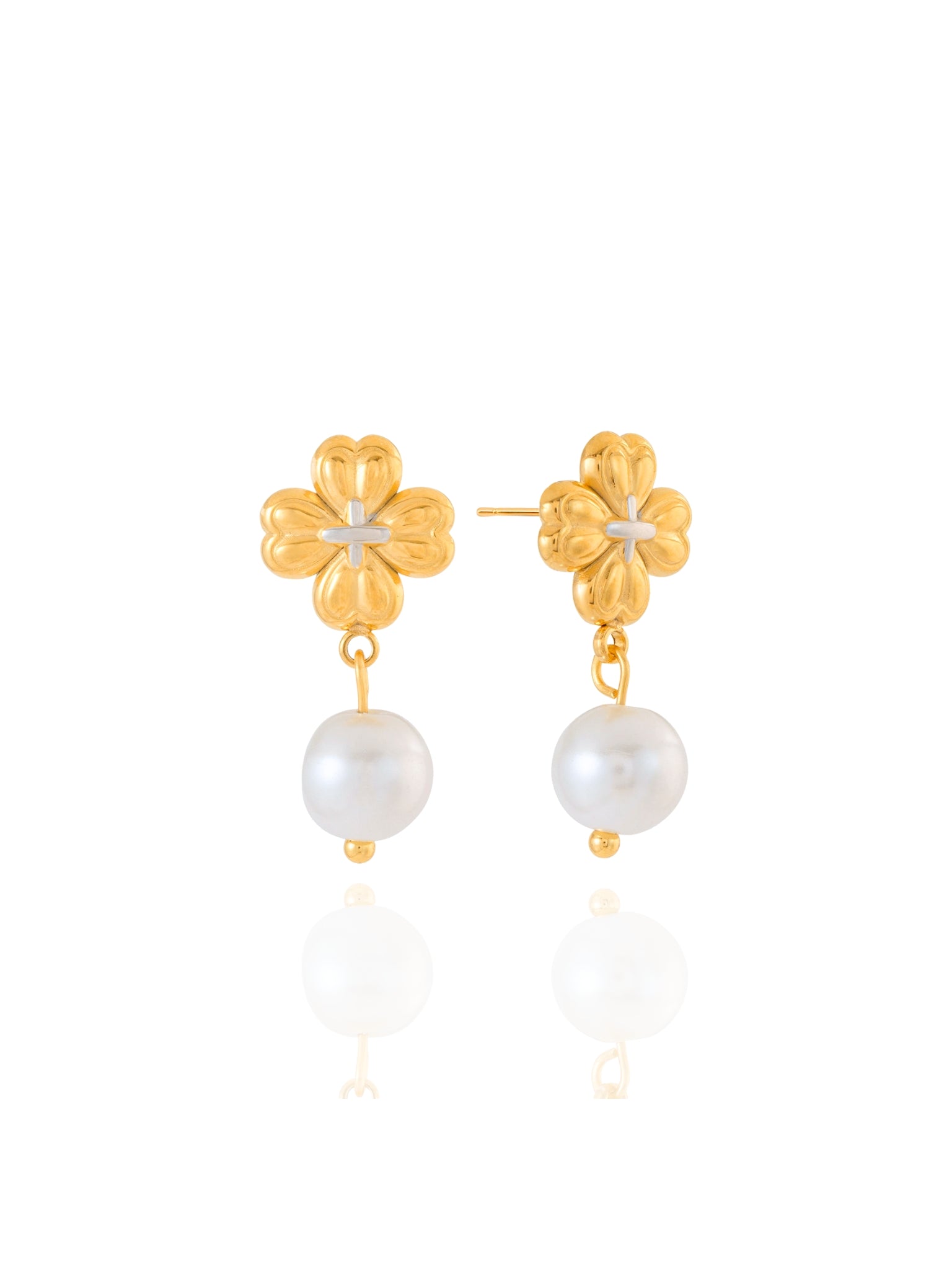 flower earrings, drop earrings, pearl earrings, dangling pearl earrings, lovely earrings, dainty, cute earrings, chic design earrings