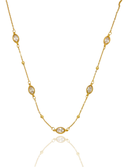 necklace with stones, simple pendant, necklace with 5 pendants, gold necklace
