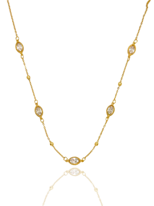 necklace with stones, simple pendant, necklace with 5 pendants, gold necklace