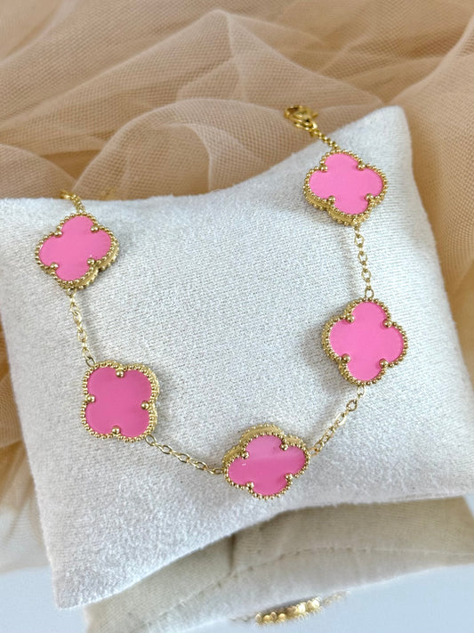 large clover, large clover pink, pink clover bracelet, bracelet clover in pink, clover bracelet