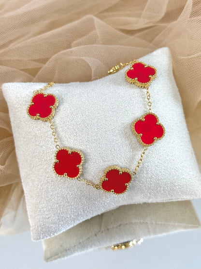 large clover, large clover red, red clover bracelet, bracelet clover in red, clover bracelet