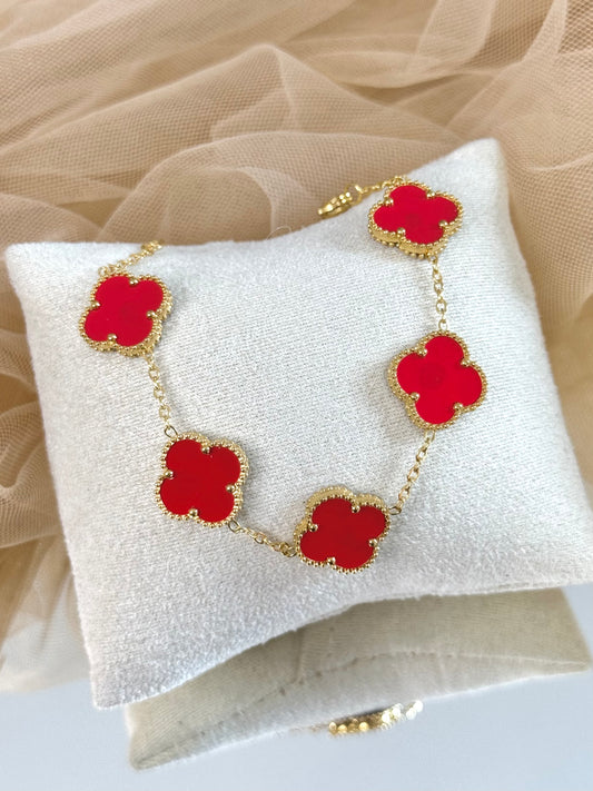 large clover, large clover red, red clover bracelet, bracelet clover in red, clover bracelet