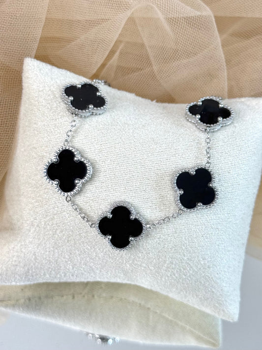 black silver clover, clover black silver, black and silver clover, large clover bracelet