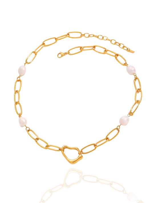 cute necklace, charm necklace, best gift for her, pearl necklace, link chain necklace with pearl, link chain necklace, necklace with charming pendant
