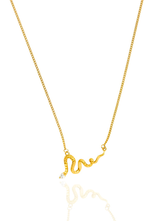 gold necklace, timeless jewellery, perfect gift for her, elegant necklace, charm necklace, best gift for her, classic gold chain necklace, stylish gift, statement necklace, versatile necklace, necklace Australia, link chain necklace, interlocking pendant necklace, y-shaped necklace, necklace with stone pendant, necklace with bold pendant, pendant with stones, necklace with gem pendant, necklace with colored stone pendant, gem necklace, unique design necklace, serpent pendant necklace