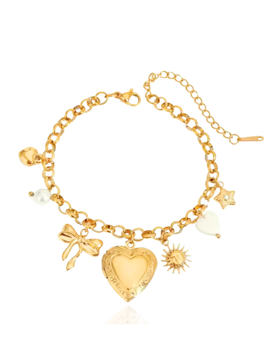 timeless jewellery, perfect gift for her, elegant bracelet, charm bracelet, best gift for her, classic gold chain bracelet, stylish gift, statement bracelet, versatile bracelet, bracelet Australia, gold bracelet, lucky charm, cute bracelet, dangling bracelet, bow design bracelet, heart design bracelet, star design bracelet, pearl bracelet