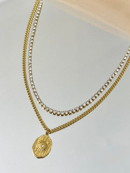 layered necklace, simple necklace, choker, tennis layared necklace, simple jewelry