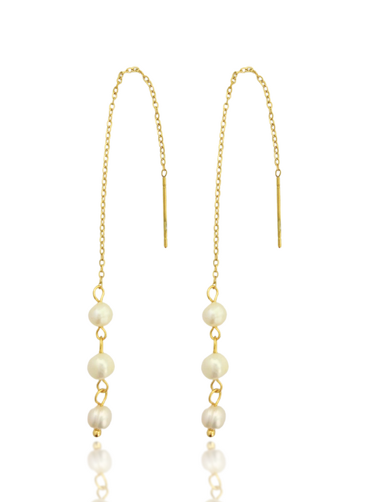 threader earrings, pearl earrings, chain earrings, dangling earrings, comfortable earrings
