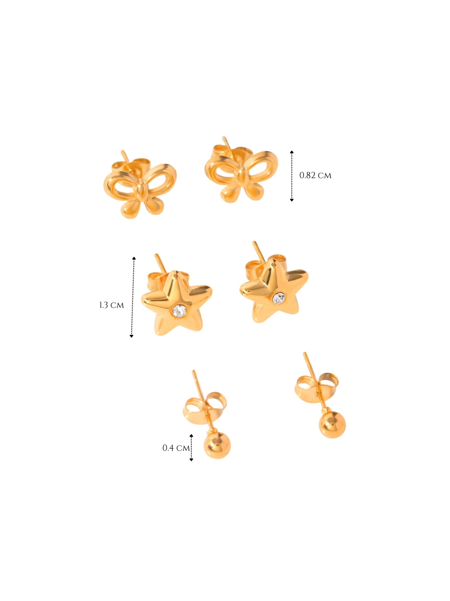 gold earrings, minimalist design earrings, jewellery for occasion, gift idea for her, cute earrings, dainty earrings, elegant earrings, dainty earrings, cute earrings set, ball design earrings, simple earrings, earrings ring with stones, ribbon design earrings, star design earrings
