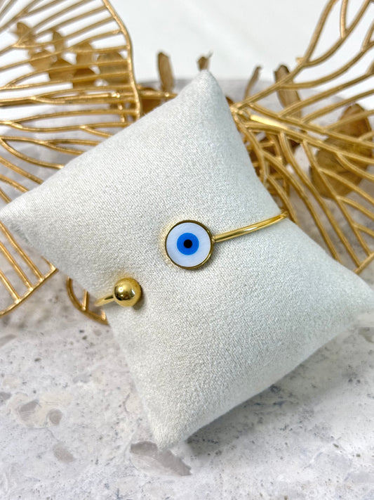 gold bangle, evil eye bangle, unique design bangle, australia bangle, open-ended bangle, versatile bangle