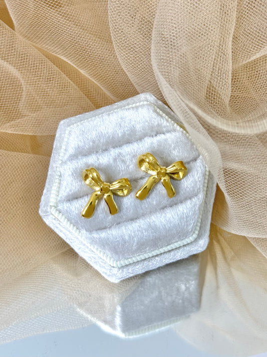 bow earrings, gold earrings, cute earrings, cute earrings
