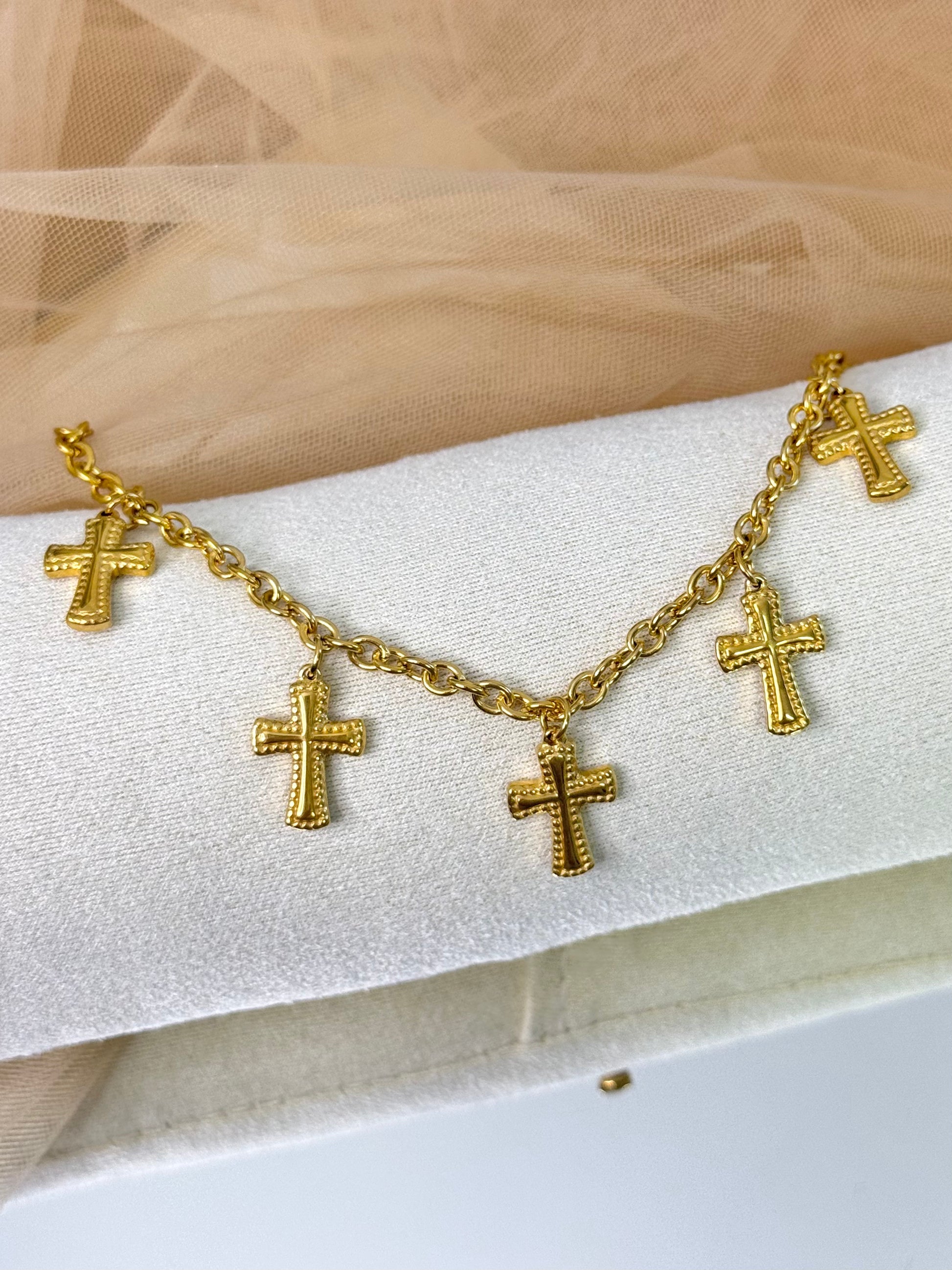 cute bracelet, lucky charm bracelet, cross design bracelet, religious bracelet, gold bracelet, bracelet for summer