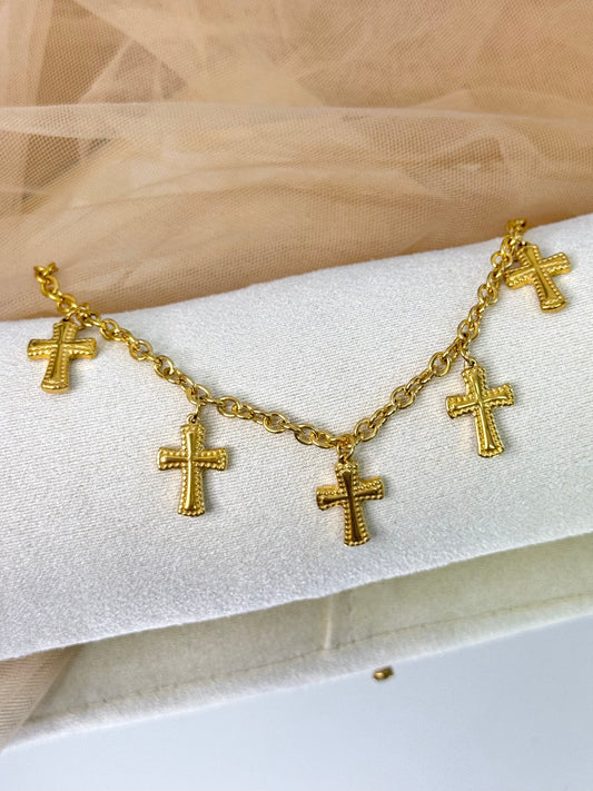cute bracelet, lucky charm bracelet, cross design bracelet, religious bracelet, gold bracelet, bracelet for summer
