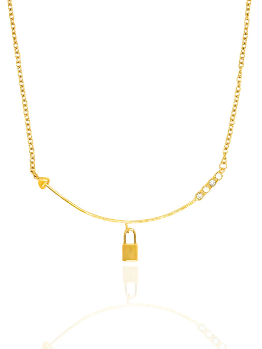 gold necklace, timeless jewellery, perfect gift for her, elegant necklace, charm necklace, best gift for her, classic gold chain necklace, stylish gift, statement necklace, versatile necklace, necklace Australia, link chain necklace, interlocking pendant necklace, y-shaped necklace, necklace with stone pendant, necklace with bold pendant, pendant with stones, necklace with gem pendant, lock pendant