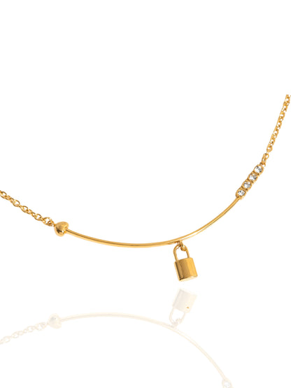 gold necklace, timeless jewellery, perfect gift for her, elegant necklace, charm necklace, best gift for her, classic gold chain necklace, stylish gift, statement necklace, versatile necklace, necklace Australia, link chain necklace, interlocking pendant necklace, y-shaped necklace, necklace with stone pendant, necklace with bold pendant, pendant with stones, necklace with gem pendant, lock pendant