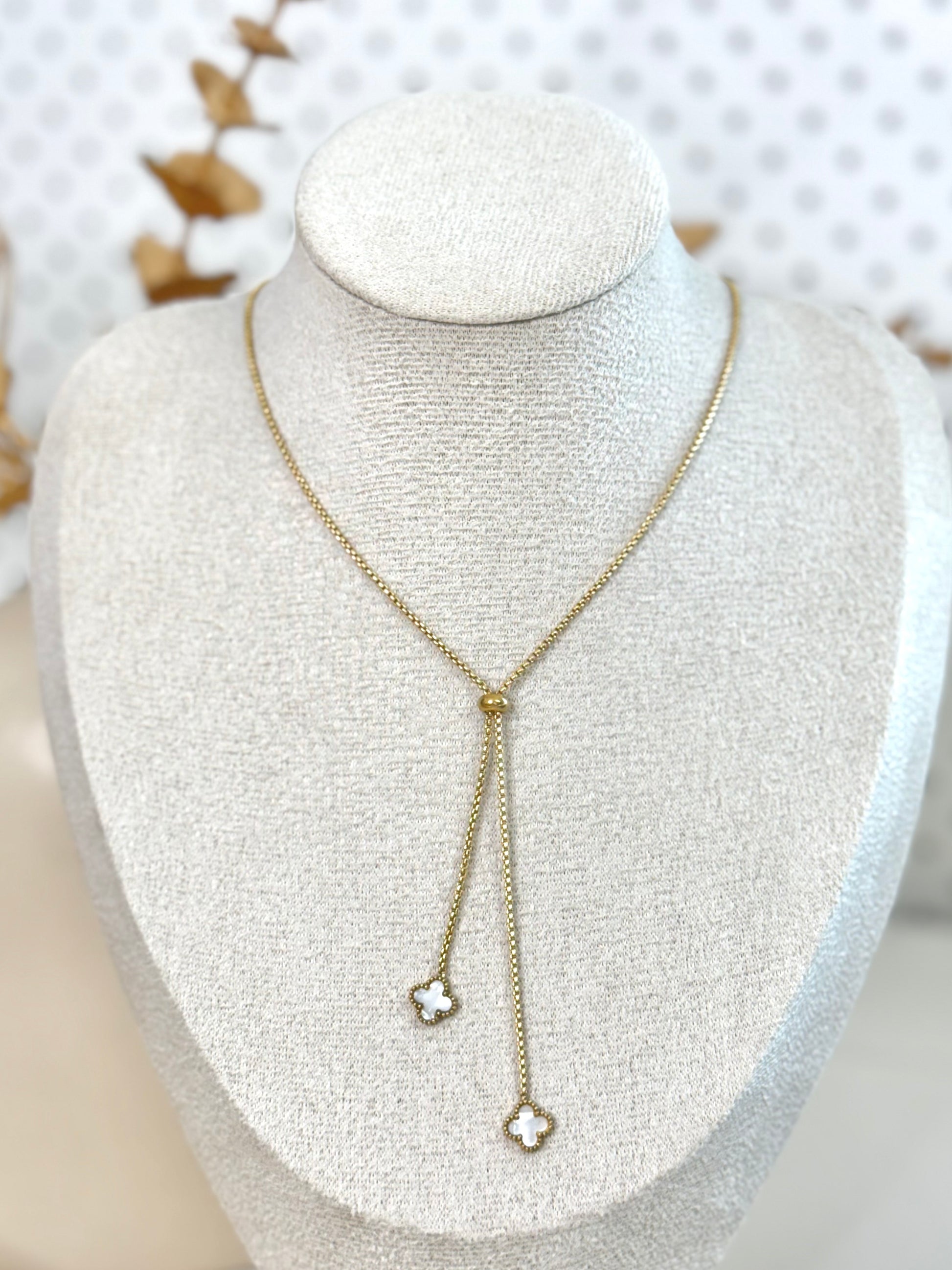 clover necklace, double clover, white clover necklace, clover jewelry