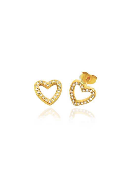 stud heart earrings, heart earrings, gold earrings with stone, simple heart earrings