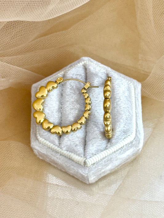 hoop earrings, heart earrings, simple earrings, gold earrings