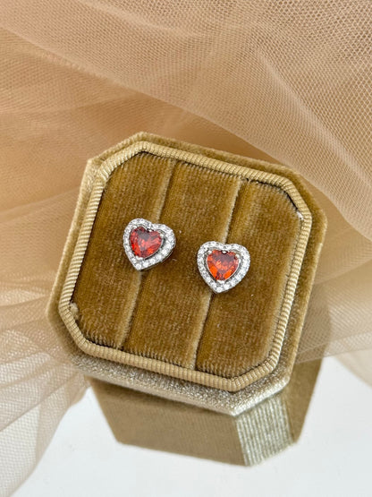 heart-shaped earrings, white gold earrings with heart, red heart earrings, cute heart earrings