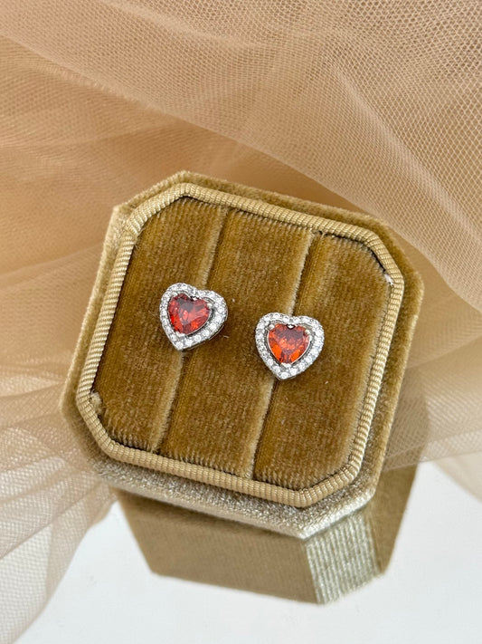 heart-shaped earrings, white gold earrings with heart, red heart earrings, cute heart earrings