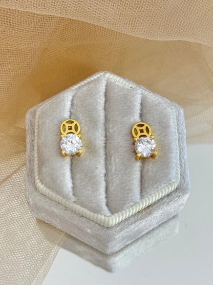 gold earrings, stud earrings