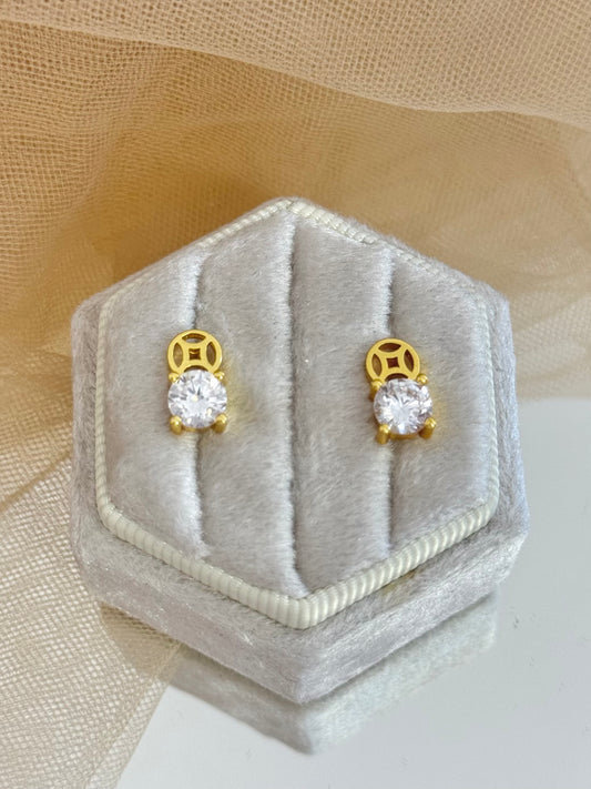 gold earrings, stud earrings